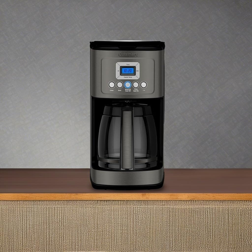 Macchina per caffè programmabile da 14 tazze, brocca di vetro, controllo dell'intensità del caffè, impostazione da 1 a 4 tazze, acciaio inossidabile nero.