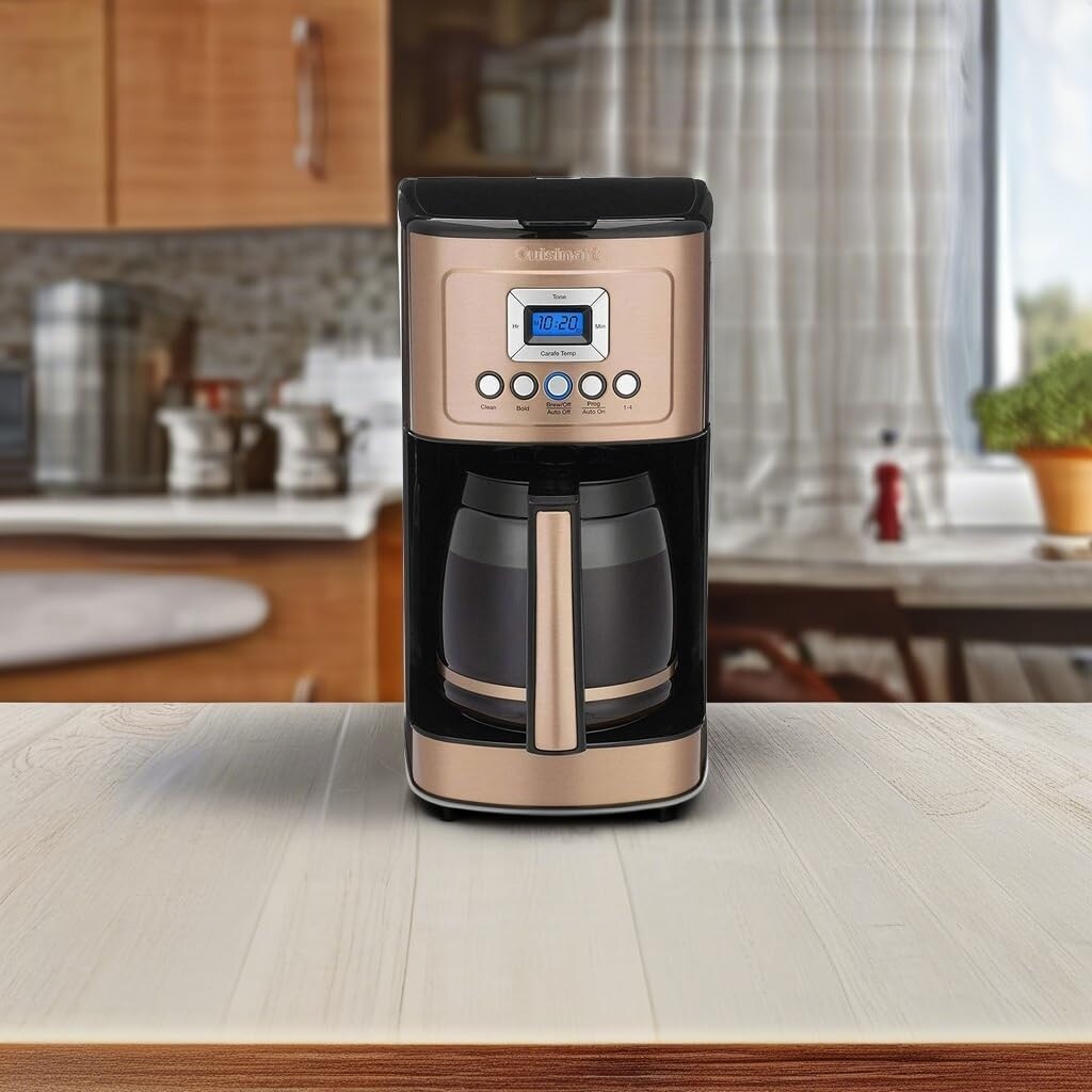 Macchina per caffè programmabile da 14 tazze, brocca di vetro, controllo dell'intensità del caffè, impostazione da 1 a 4 tazze, colore rame.