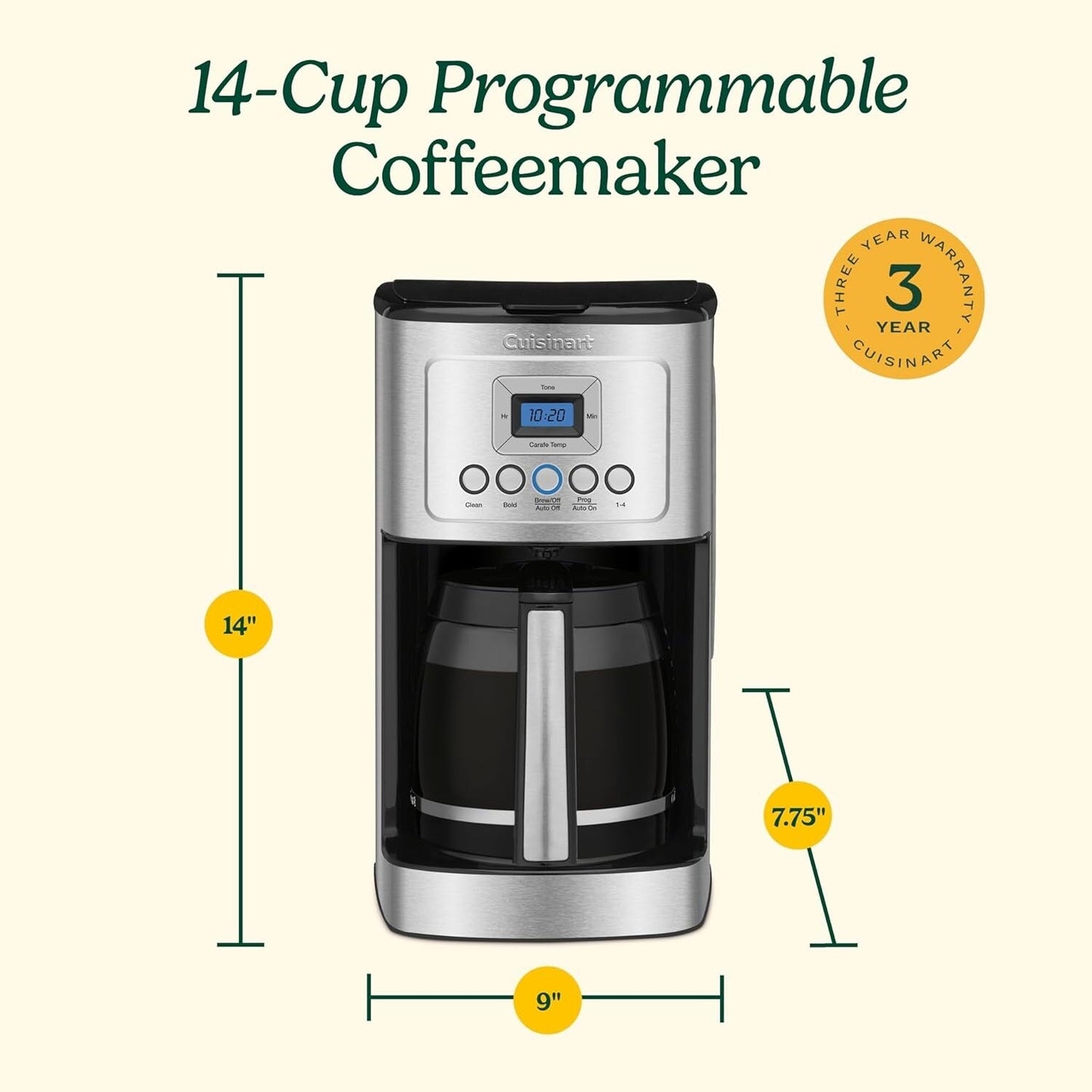 Macchina per caffè programmabile da 14 tazze, brocca di vetro, controllo dell'intensità del caffè, impostazione da 1 a 4 tazze, acciaio inossidabile