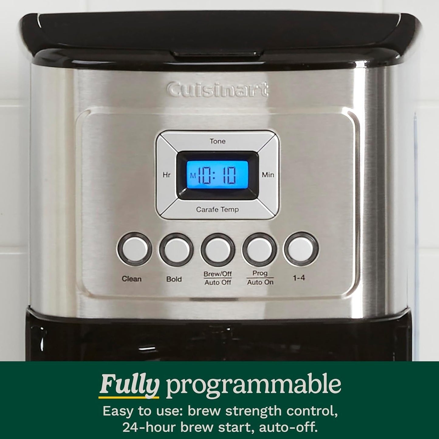 Macchina per caffè programmabile da 14 tazze, brocca di vetro, controllo dell'intensità del caffè, impostazione da 1 a 4 tazze, acciaio inossidabile