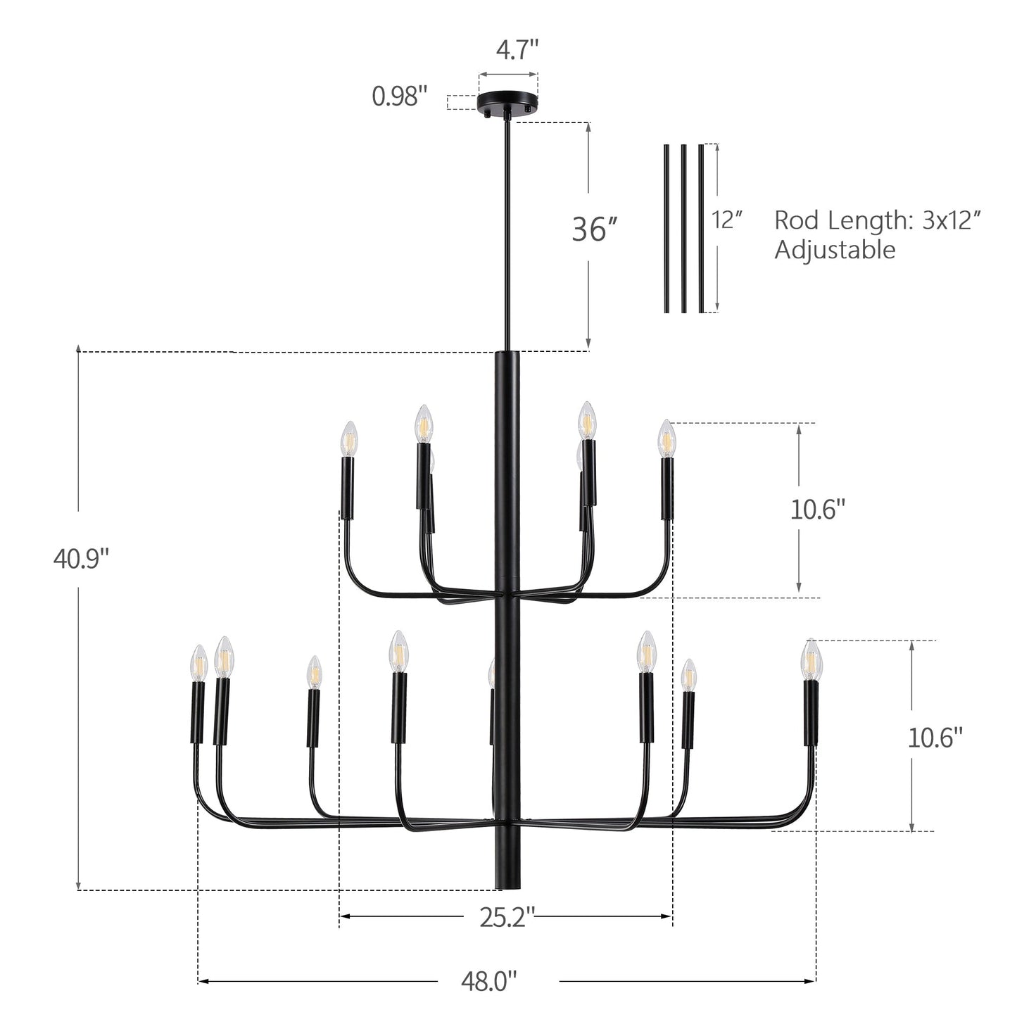 Lampadario a candeliere minimalista a 15 luci, design antico a 2 livelli - 48