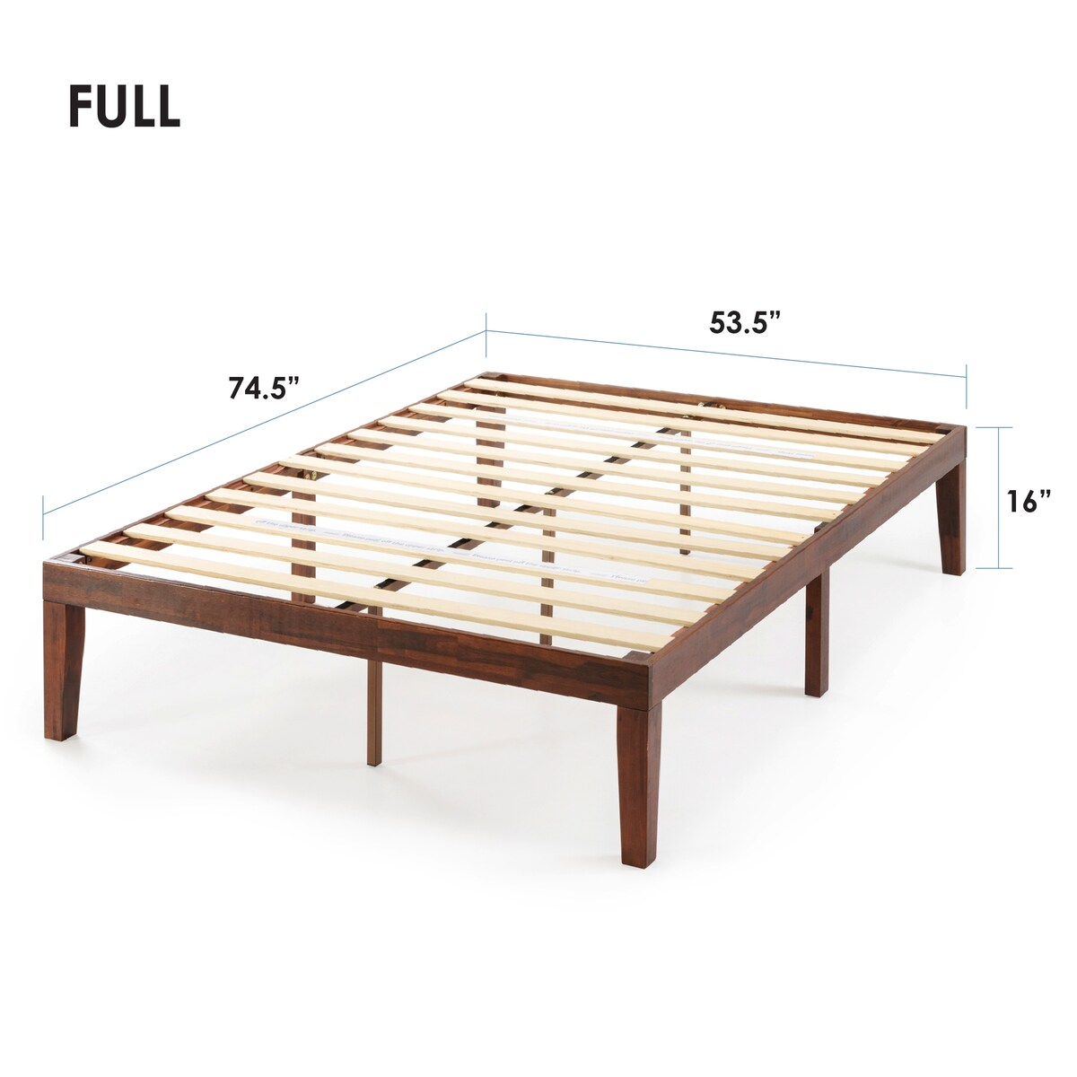 Struttura letto a piattaforma in legno massello da 16 pollici, disponibile in diverse finiture.