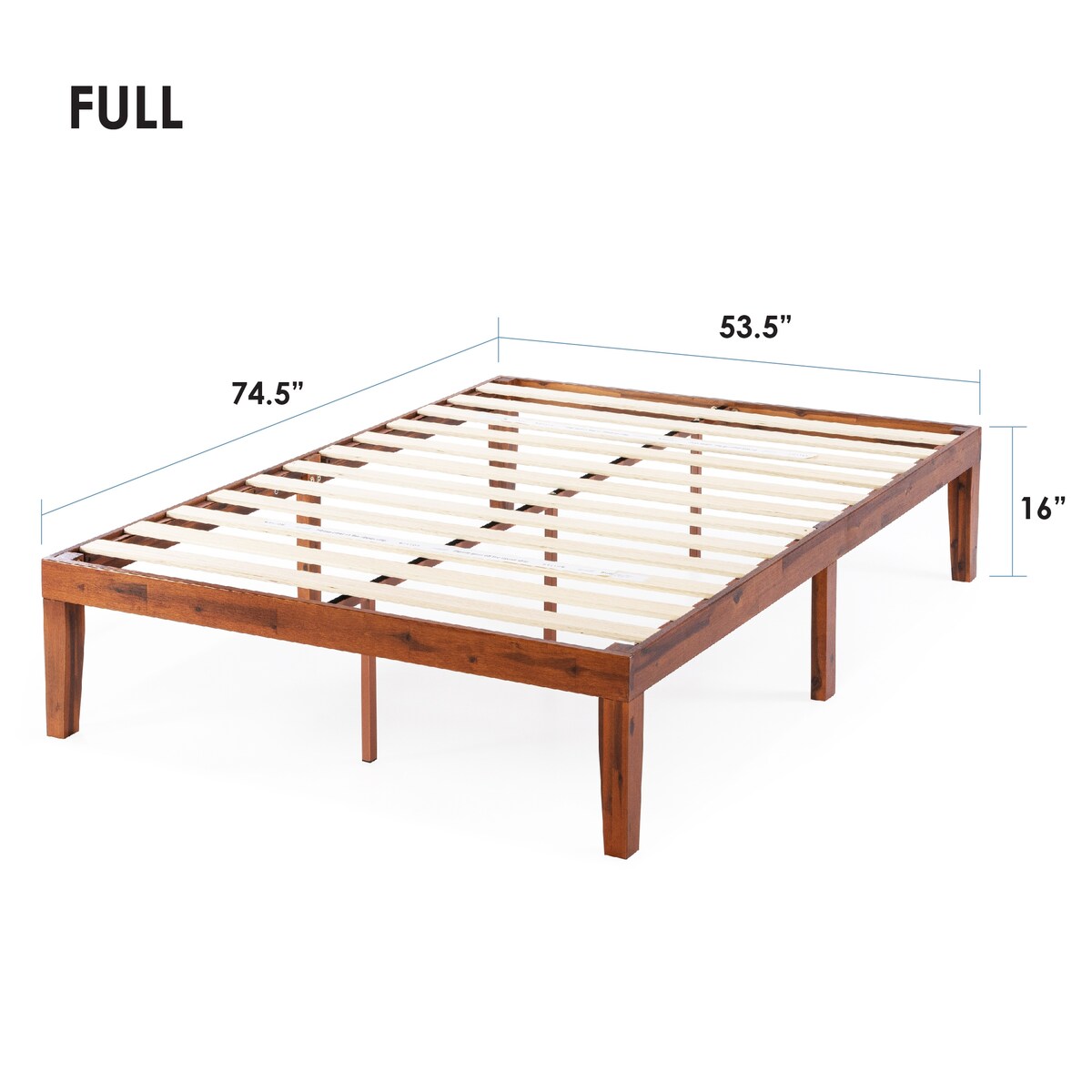 Struttura letto a piattaforma in legno massello da 16 pollici, disponibile in diverse finiture.