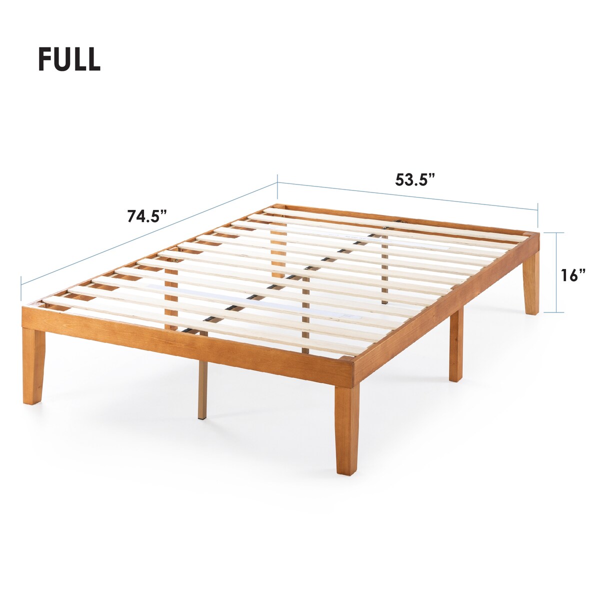 Struttura letto a piattaforma in legno massello da 16 pollici, disponibile in diverse finiture.