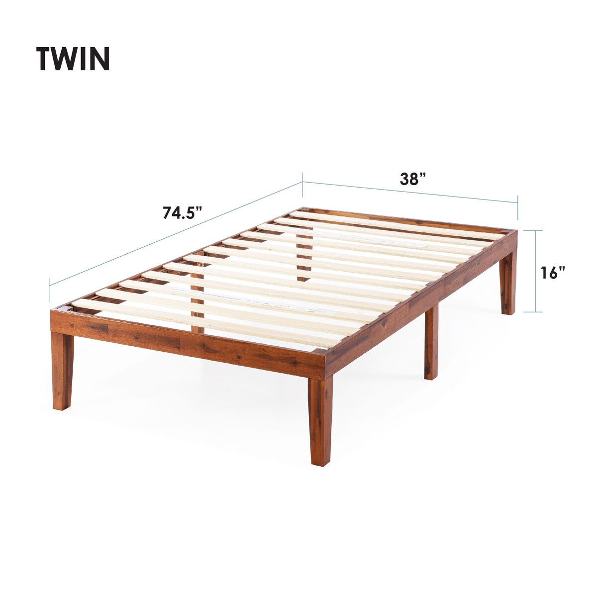 Struttura letto a piattaforma in legno massello da 16 pollici, disponibile in diverse finiture.