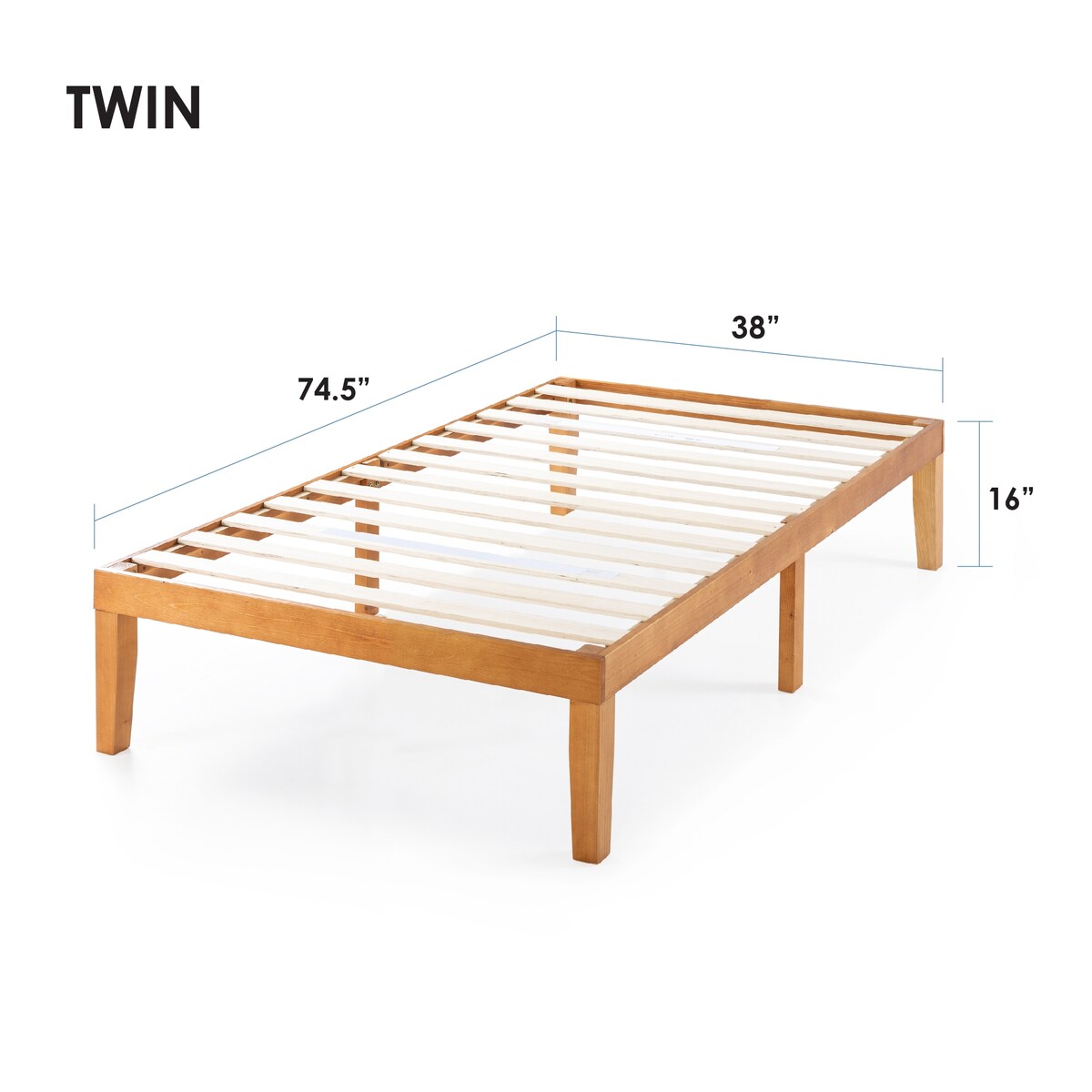 Struttura letto a piattaforma in legno massello da 16 pollici, disponibile in diverse finiture.
