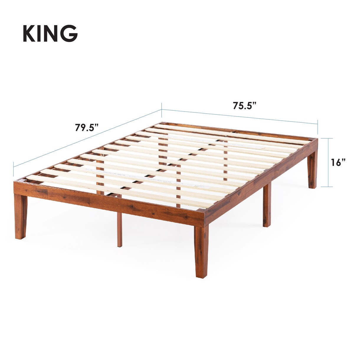 Struttura letto a piattaforma in legno massello da 16 pollici, disponibile in diverse finiture.