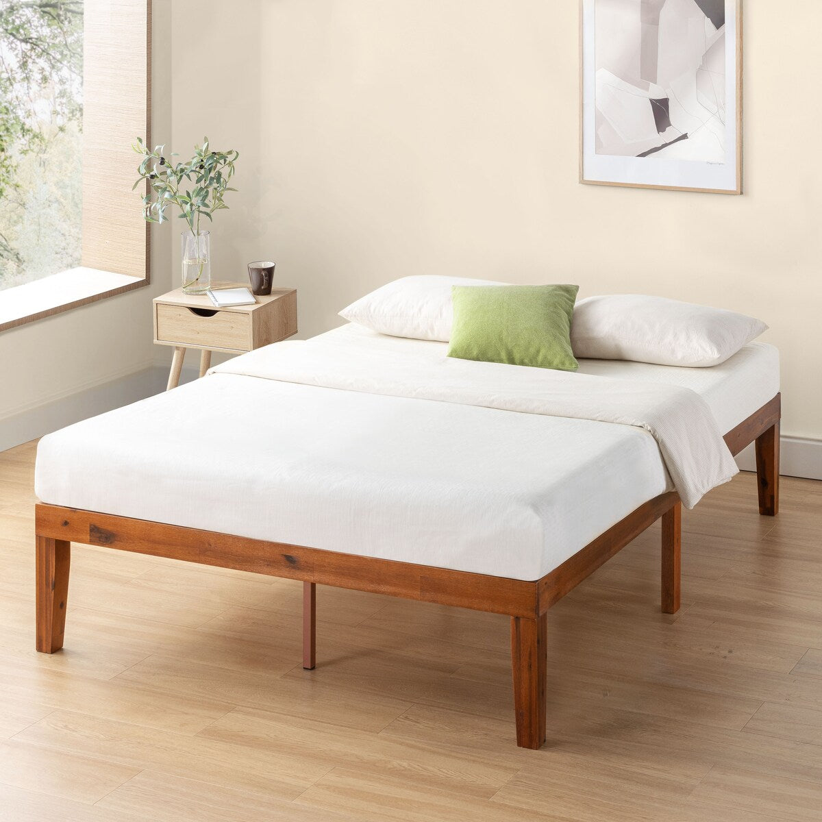 Struttura letto a piattaforma in legno massello da 16 pollici, disponibile in diverse finiture.