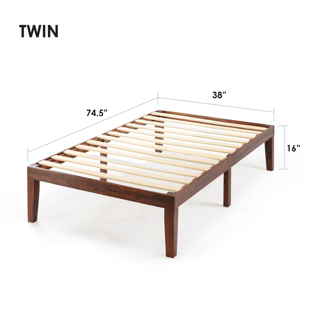 Struttura letto a piattaforma in legno massello da 16 pollici, disponibile in diverse finiture.