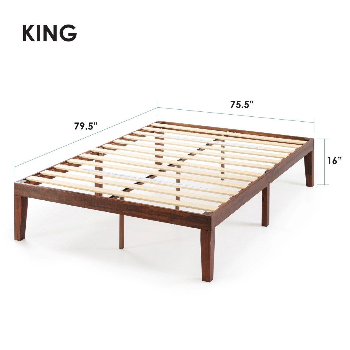 Struttura letto a piattaforma in legno massello da 16 pollici, disponibile in diverse finiture.