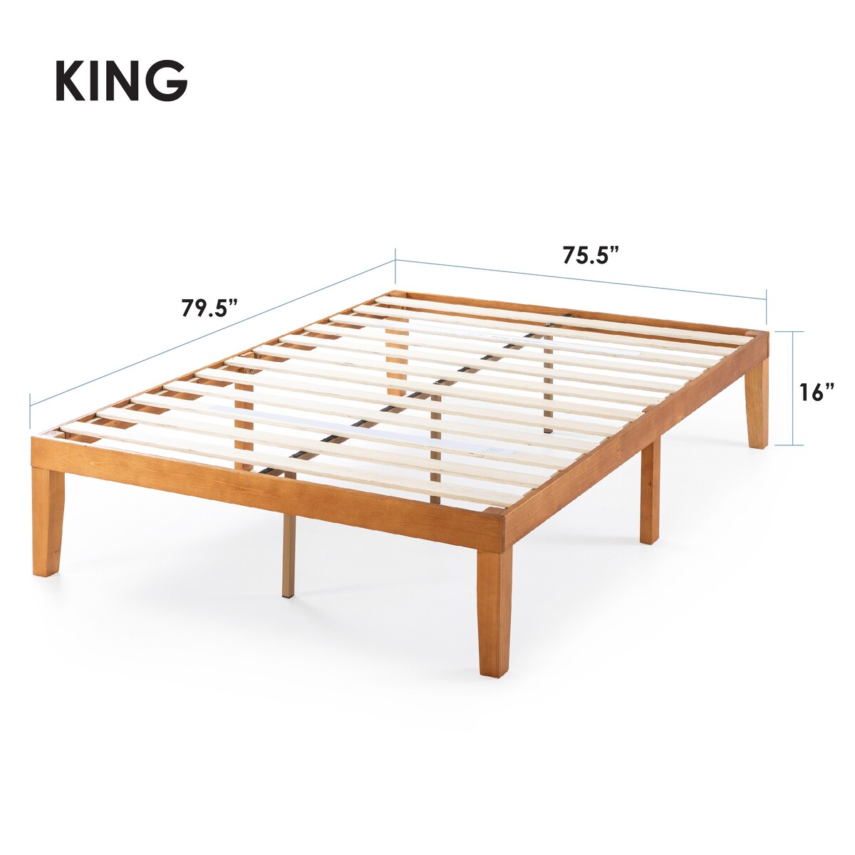 Struttura letto a piattaforma in legno massello da 16 pollici, disponibile in diverse finiture.