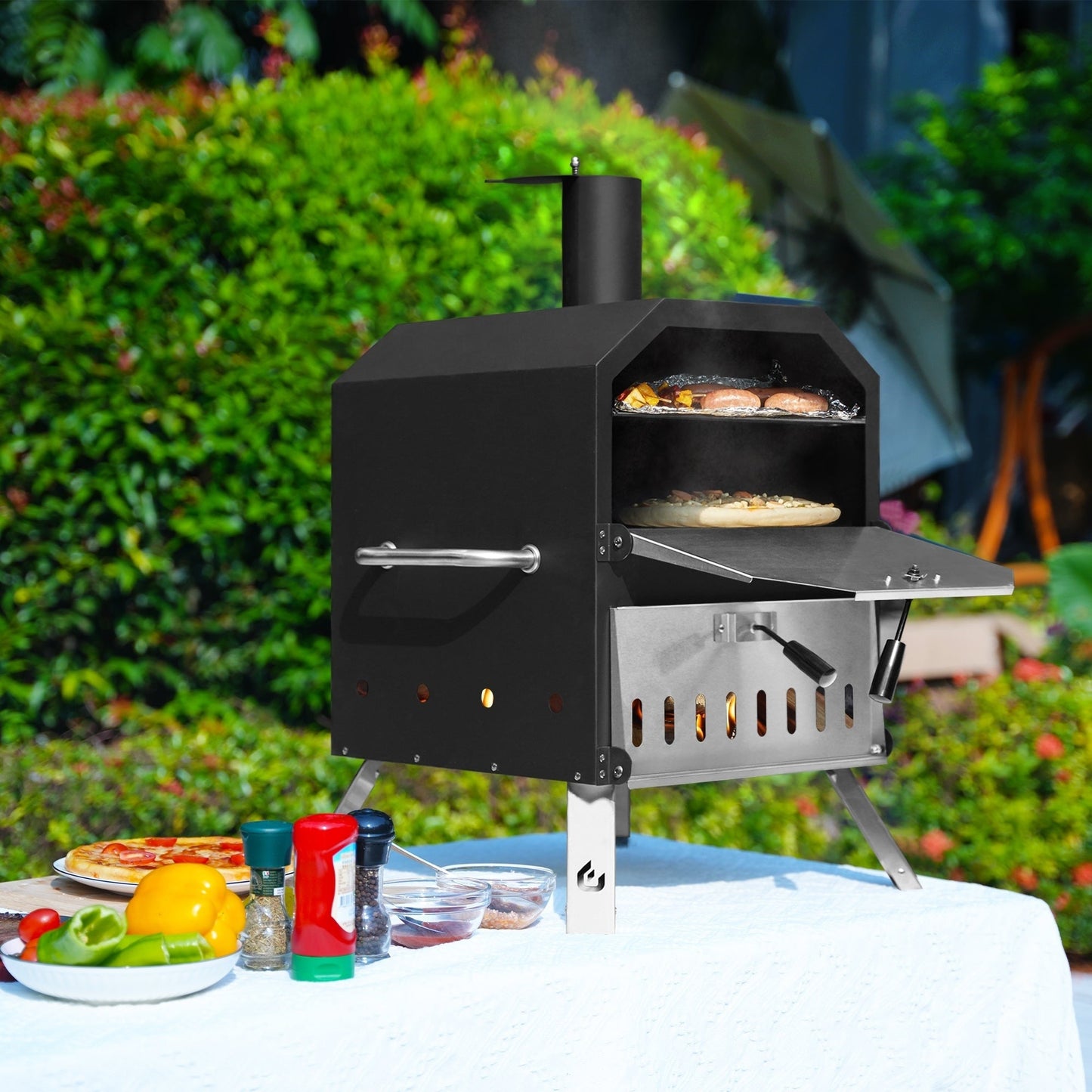 Fornello per pizza da esterno a 2 livelli, forno a legna per pizza, griglia per pizza da esterno per campeggio - 16 pollici
