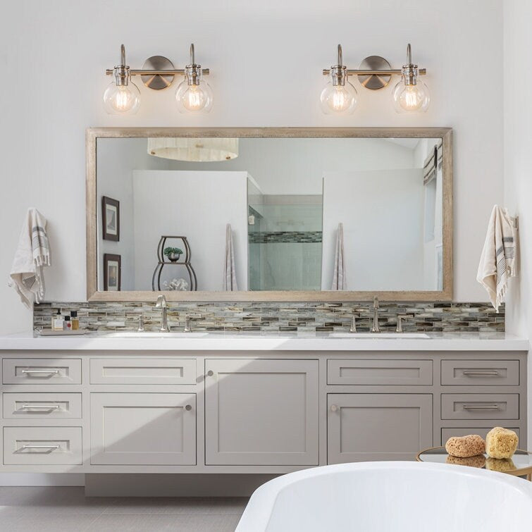 Lampada da parete per specchio del bagno a 2/3 luci con paralume in vetro