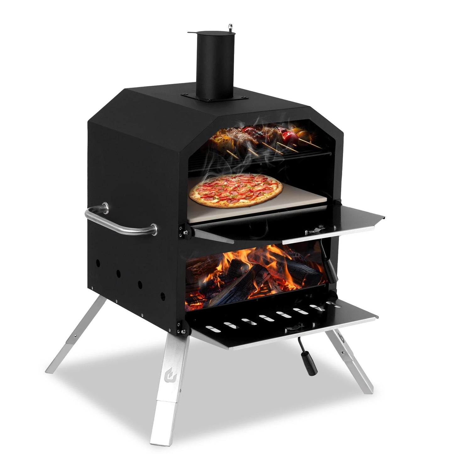 Fornello per pizza da esterno a 2 livelli, forno a legna per pizza, griglia per pizza da esterno per campeggio - 16 pollici
