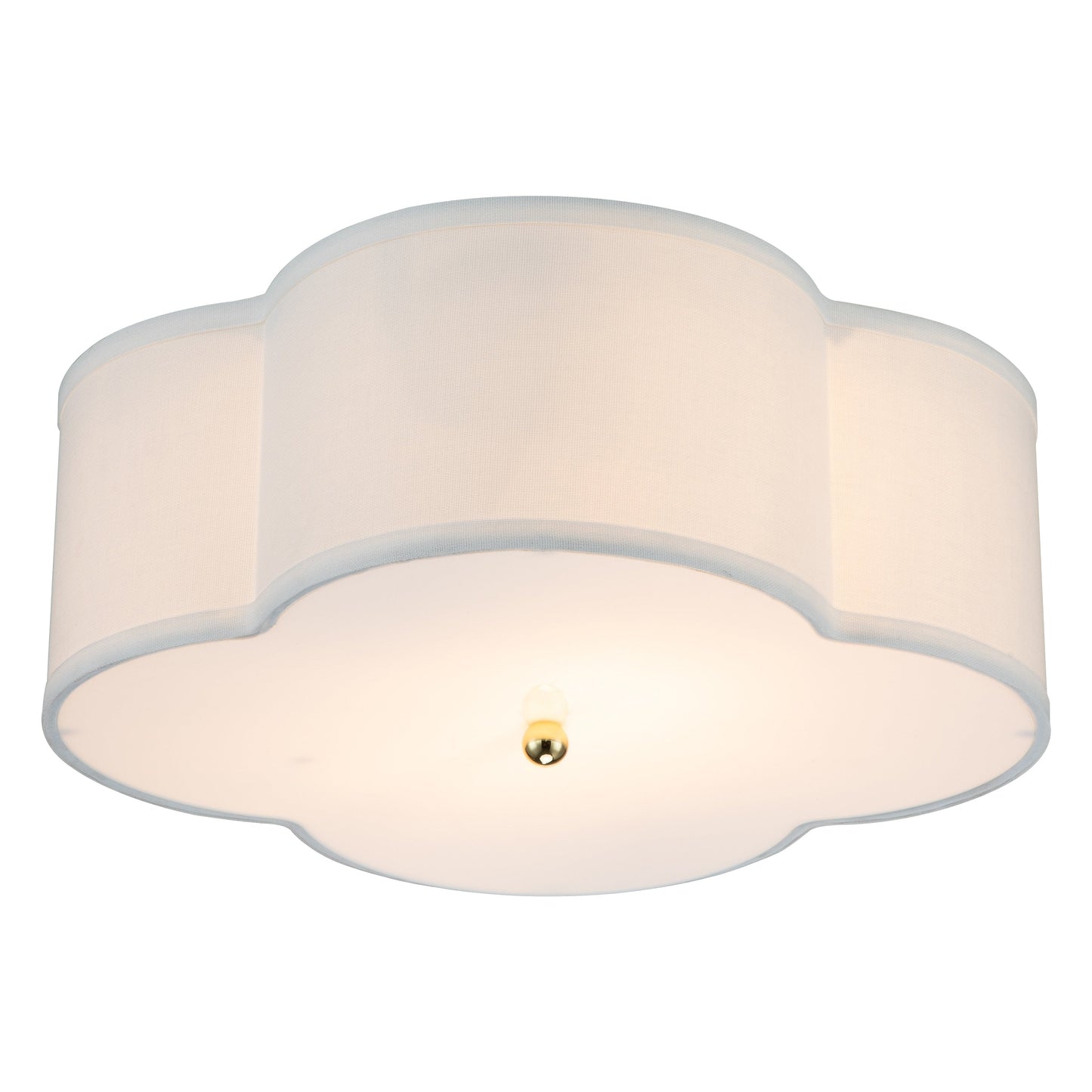 Lampada a soffitto a 2 luci con diffusore in acrilico e rivestimento in lino bianco.