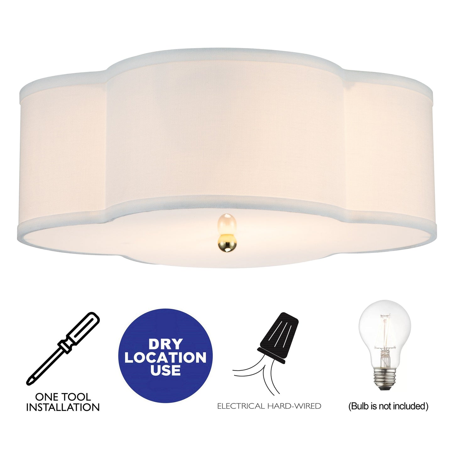 Lampada a soffitto a 2 luci con diffusore in acrilico e rivestimento in lino bianco.