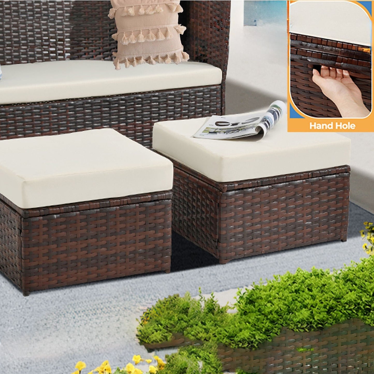 Pouf in vimini da giardino, 2 pezzi - In saldo