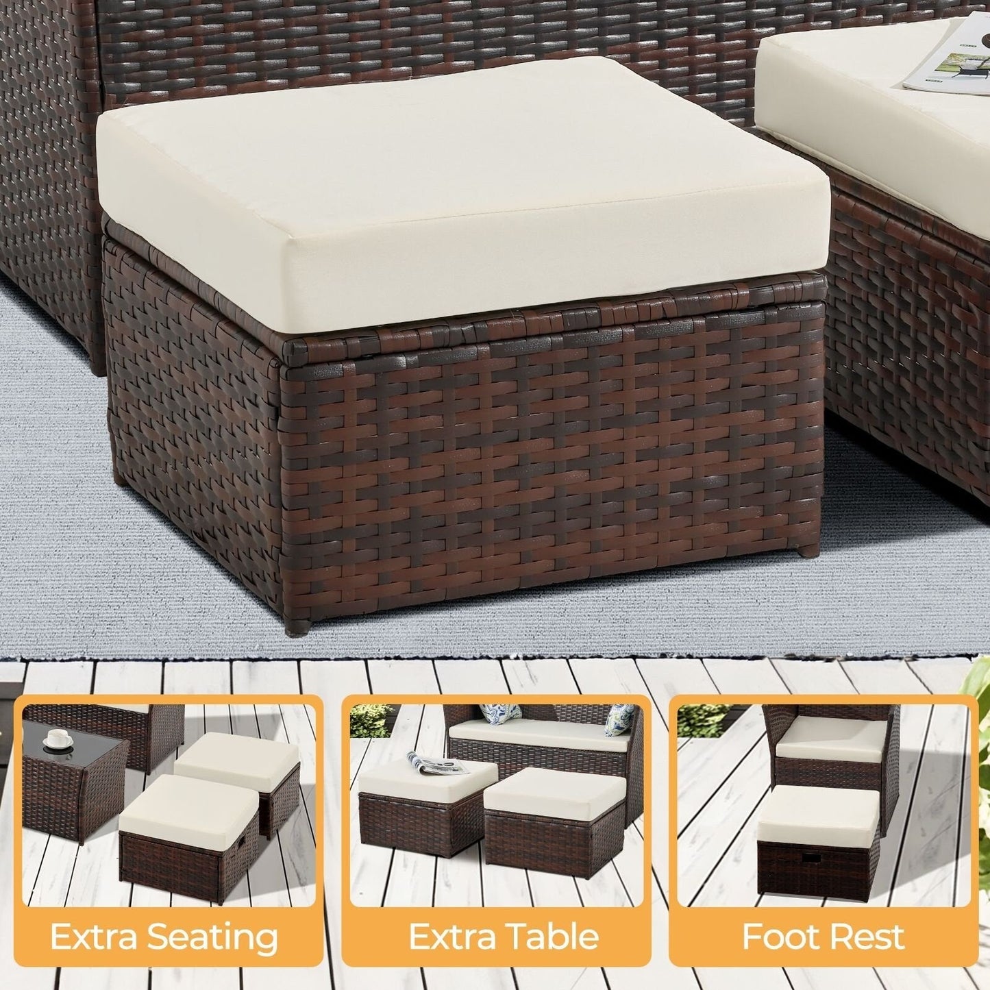 Pouf in vimini da giardino, 2 pezzi - In saldo