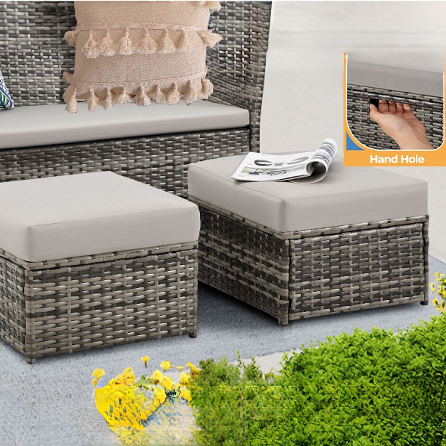 Pouf in vimini da giardino, 2 pezzi - In saldo