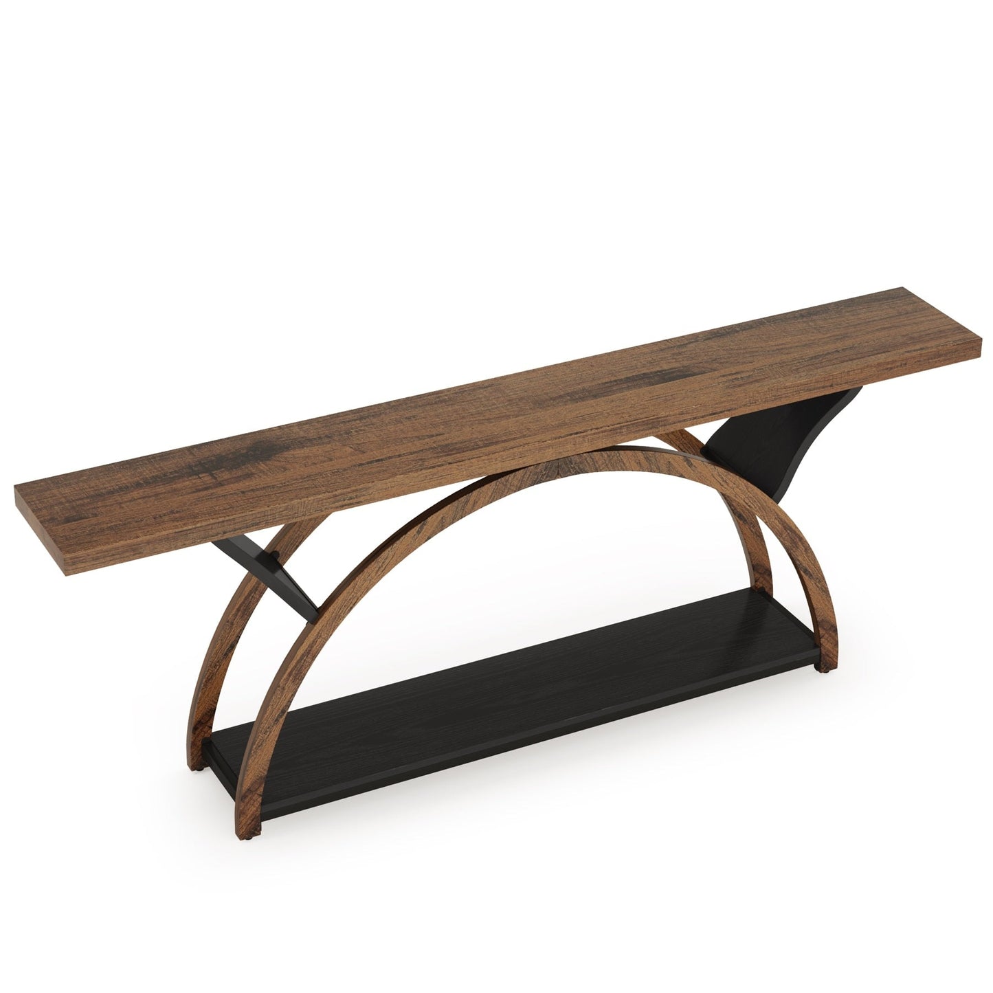Tavolo da salotto a 2 ripiani, lungo e stretto, con struttura semicircolare, per ingresso, tavolini decorativi per corridoio, colore grigio.