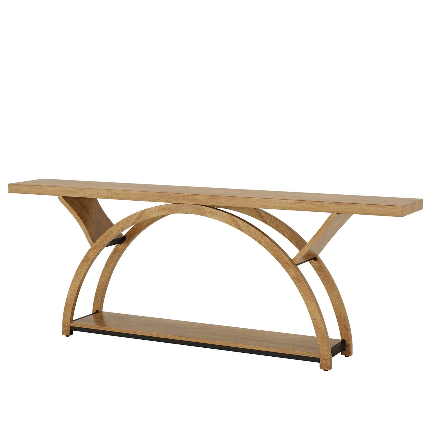 Tavolo da salotto a 2 ripiani, lungo e stretto, con struttura semicircolare, per ingresso, tavolini decorativi per corridoio, colore grigio.
