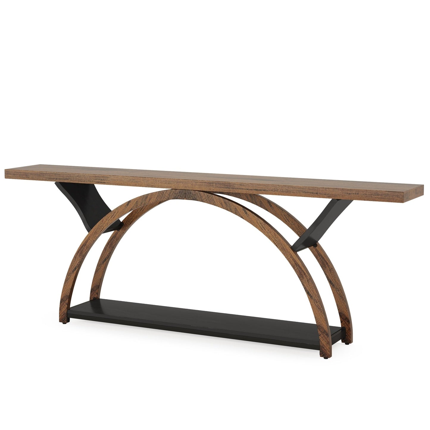 Tavolo da salotto a 2 ripiani, lungo e stretto, con struttura semicircolare, per ingresso, tavolini decorativi per corridoio, colore grigio.