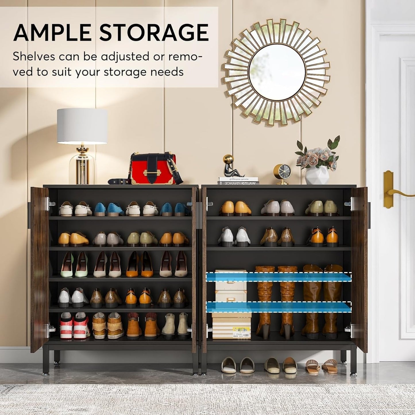 Scarpiera da 20 paia, mobile porta scarpe moderno da 95 cm con ante, bianco e oro.