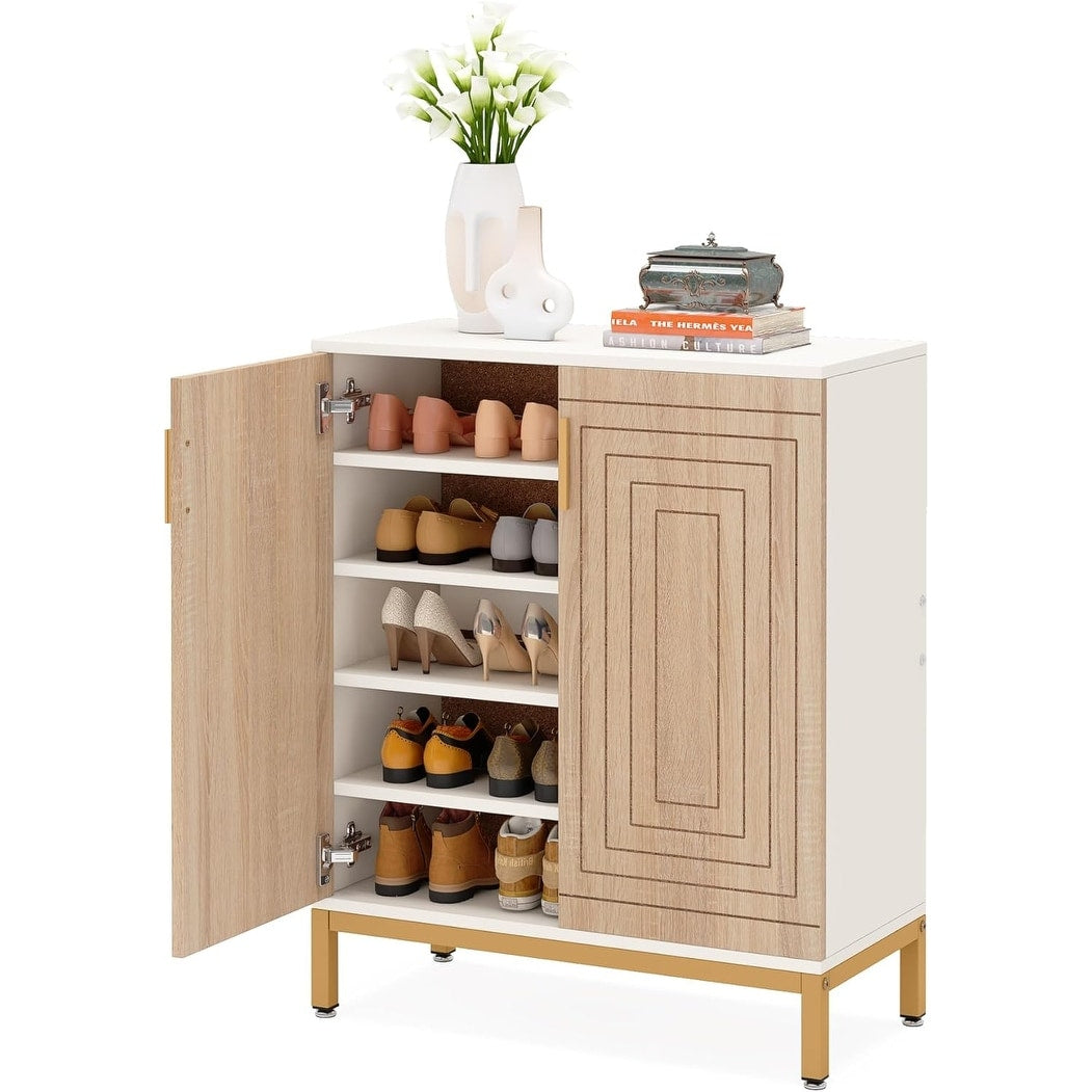 Scarpiera da 20 paia, mobile porta scarpe moderno da 95 cm con ante, bianco e oro.