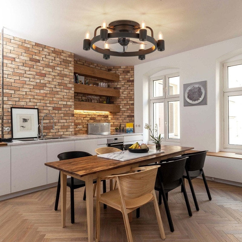 Ventilatore da soffitto a LED da 20 pollici, stile moderno da fattoria, a profilo ribassato, con luce a soffitto a scomparsa e telecomando, ideale per il soggiorno.