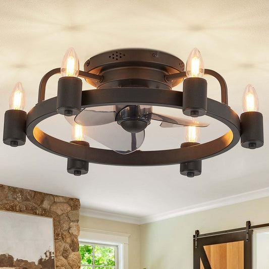 Ventilatore da soffitto a LED da 20 pollici, stile moderno da fattoria, a profilo ribassato, con luce a soffitto a scomparsa e telecomando, ideale per il soggiorno.
