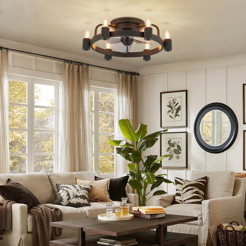 Ventilatore da soffitto a LED da 20 pollici, stile moderno da fattoria, a profilo ribassato, con luce a soffitto a scomparsa e telecomando, ideale per il soggiorno.