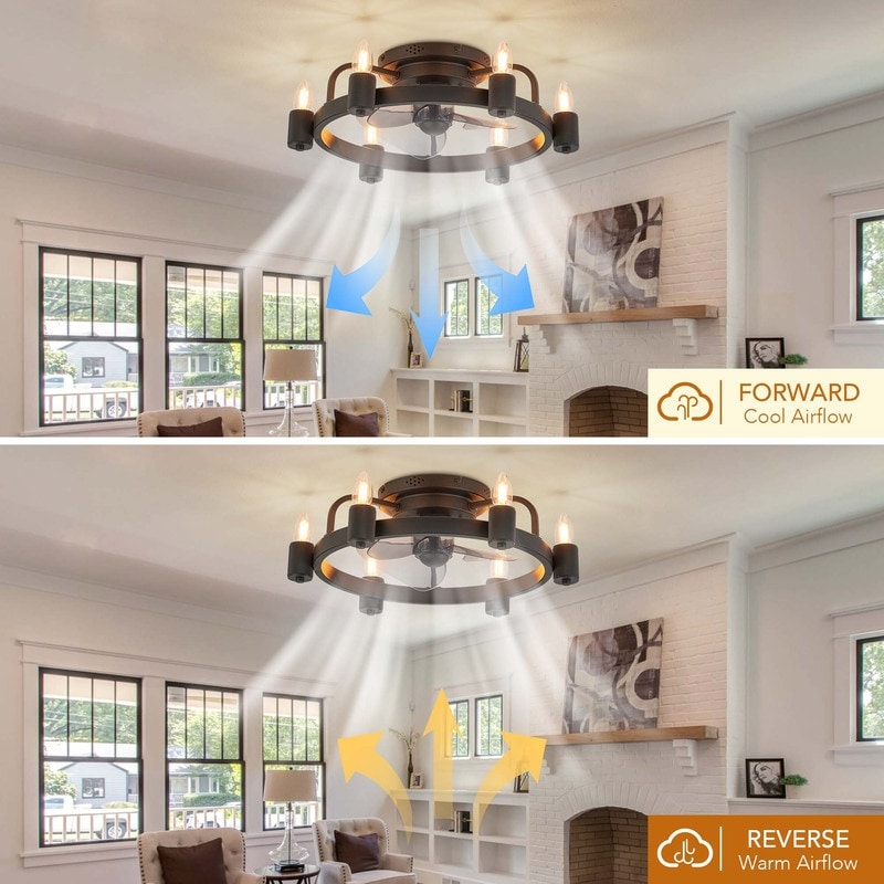 Ventilatore da soffitto a LED da 20 pollici, stile moderno da fattoria, a profilo ribassato, con luce a soffitto a scomparsa e telecomando, ideale per il soggiorno.