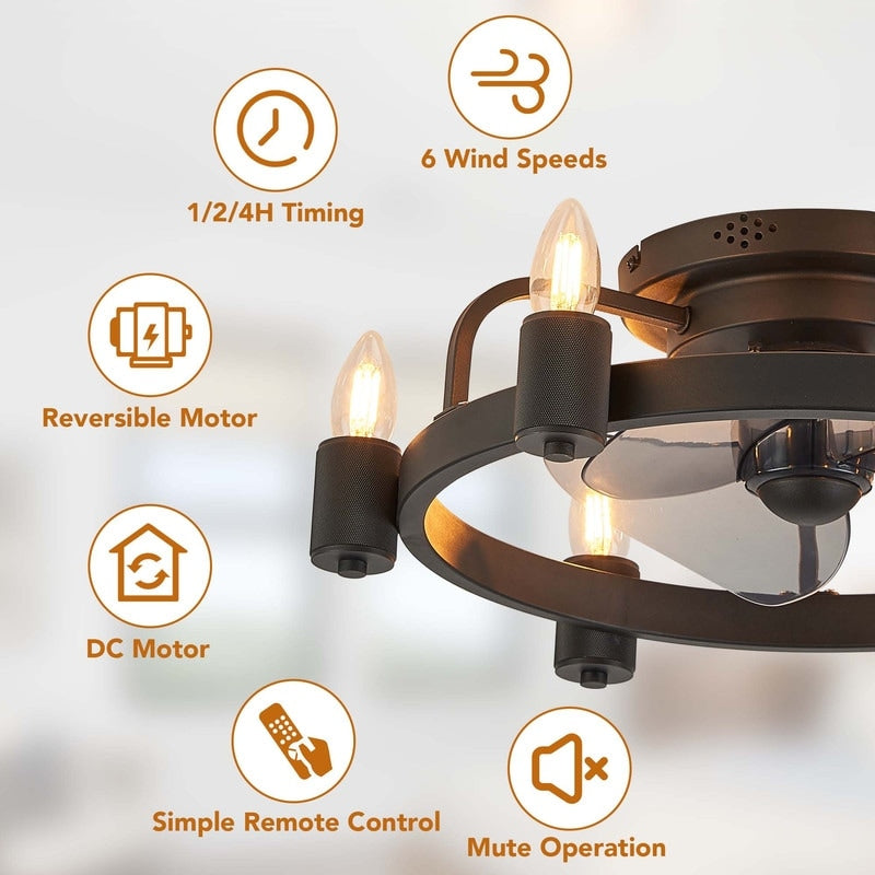 Ventilatore da soffitto a LED da 20 pollici, stile moderno da fattoria, a profilo ribassato, con luce a soffitto a scomparsa e telecomando, ideale per il soggiorno.