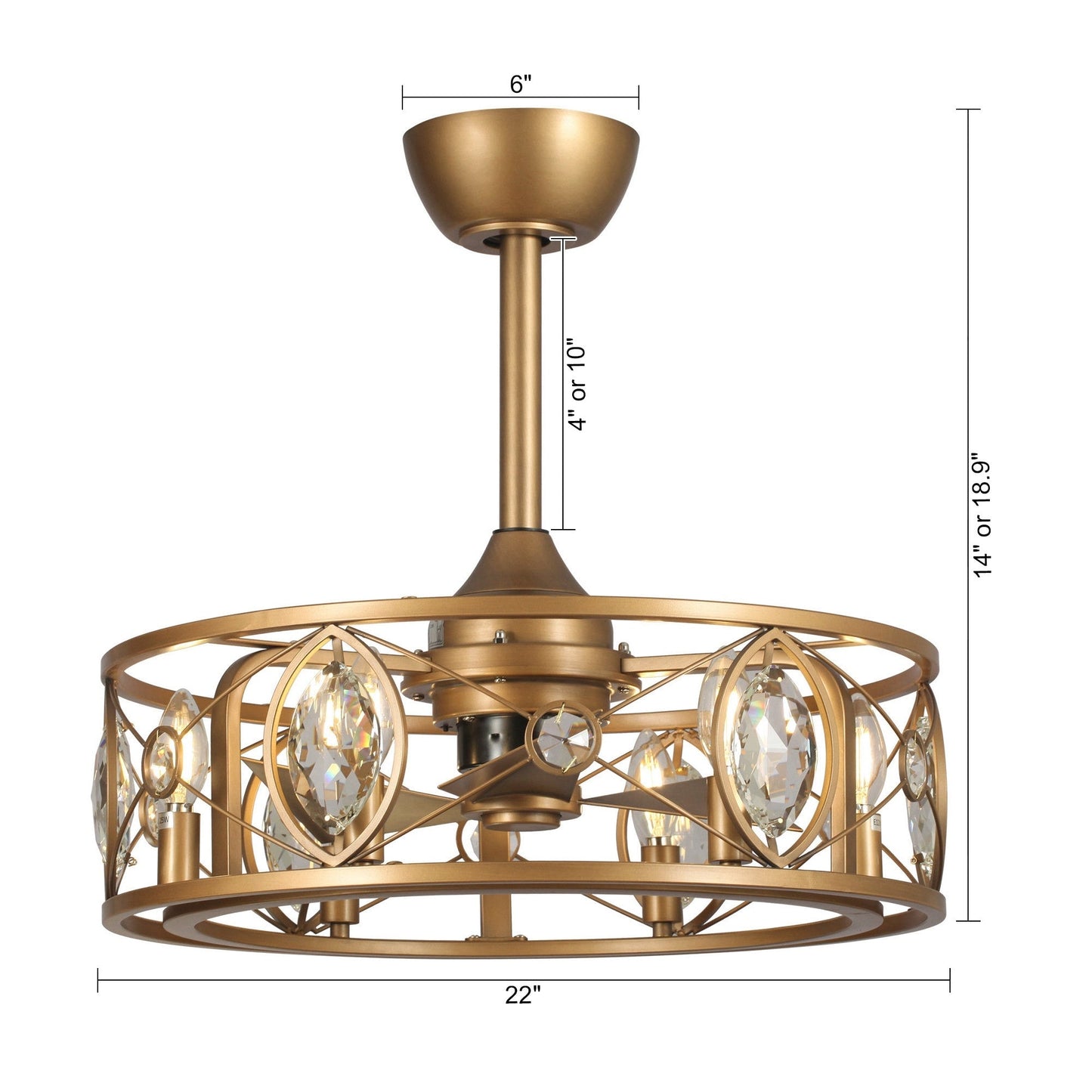Ventilatore da soffitto con lampadario a gabbia di cristallo moderno a 22 luci con telecomando