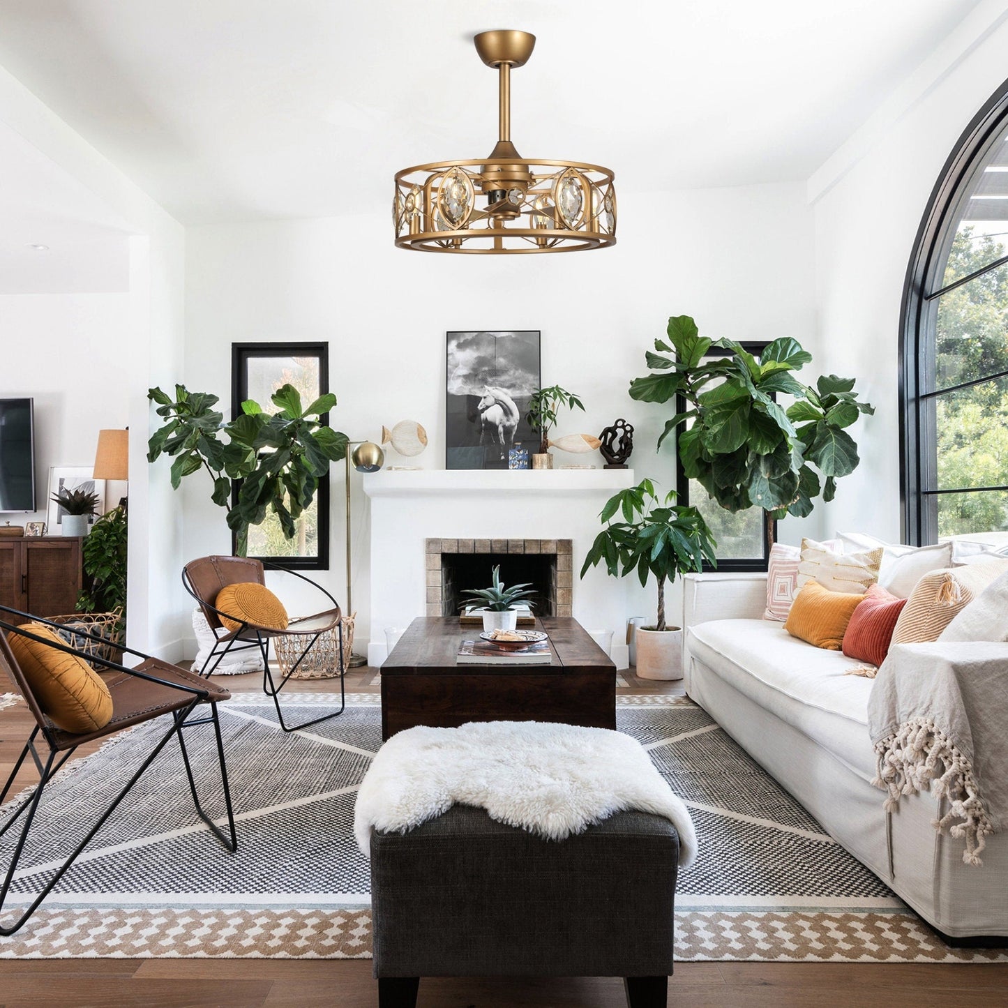 Ventilatore da soffitto con lampadario a gabbia di cristallo moderno a 22 luci con telecomando