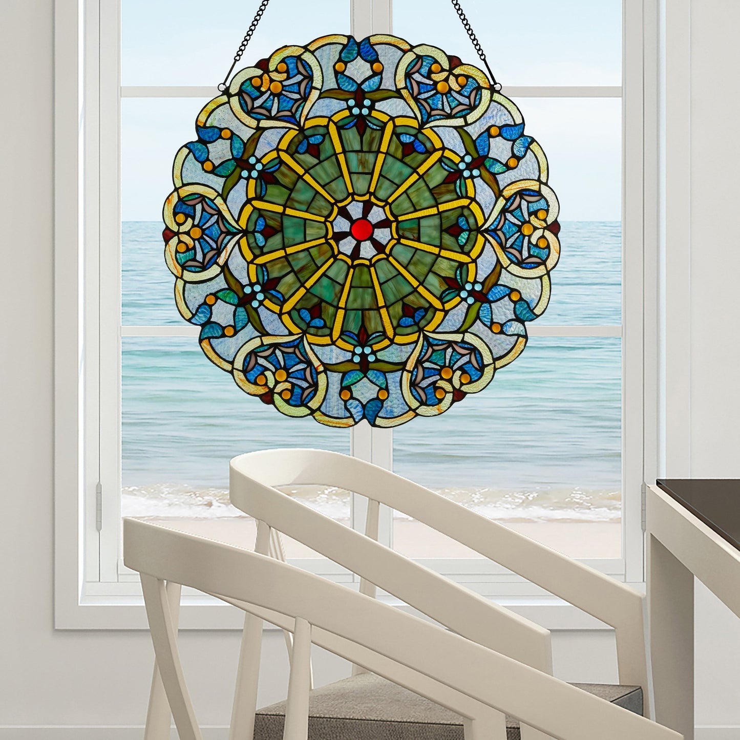 Pannello a finestra in vetro colorato vittoriano da 22 pollici di River of Goods