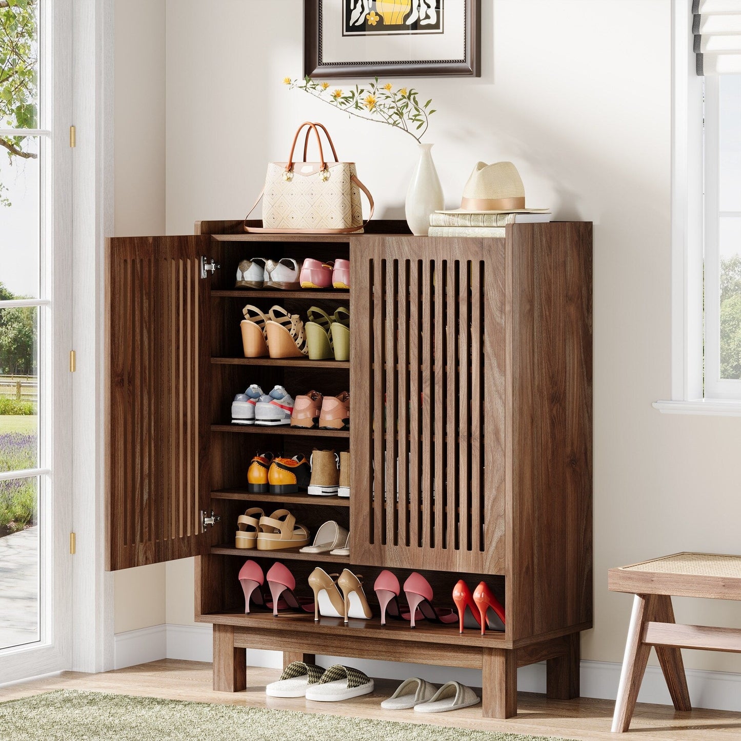Mobile porta scarpe con anta per 24 paia, per ingresso e soggiorno