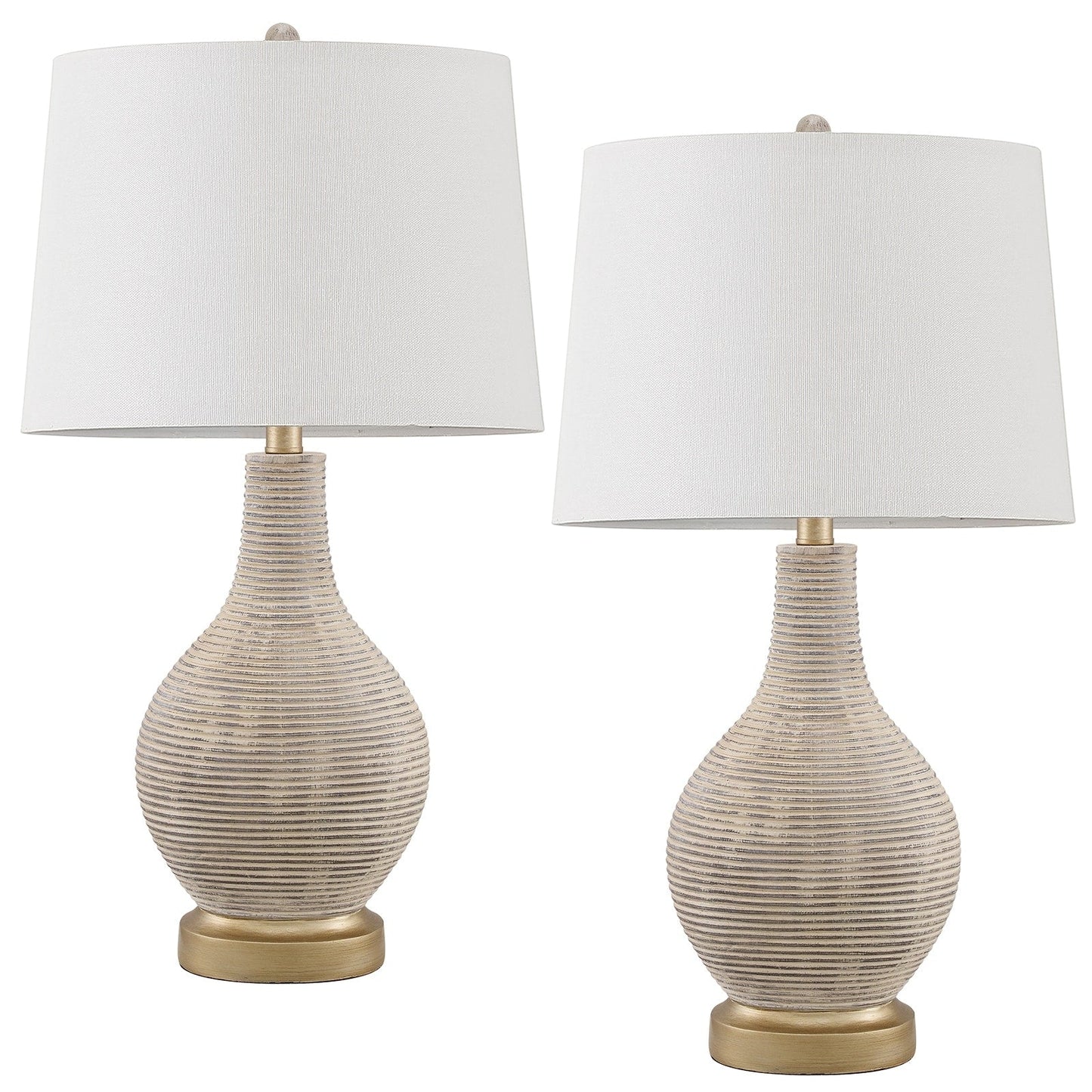 Lampada da tavolo da fattoria color beige/oro sbiancato da 62 cm con paralume in lino bianco (confezione da 2) - 62 cm di altezza