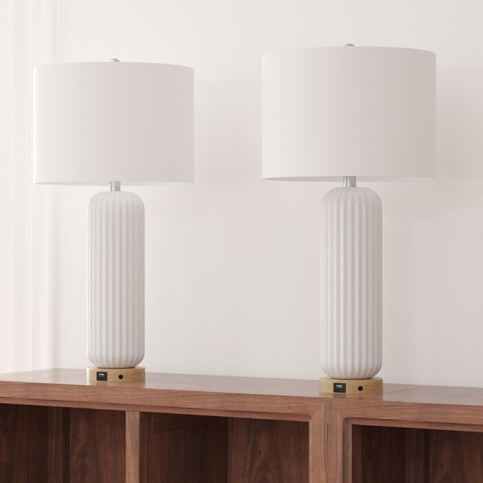 Set di 2 lampade da tavolo USB bianche in ceramica (28 cm)