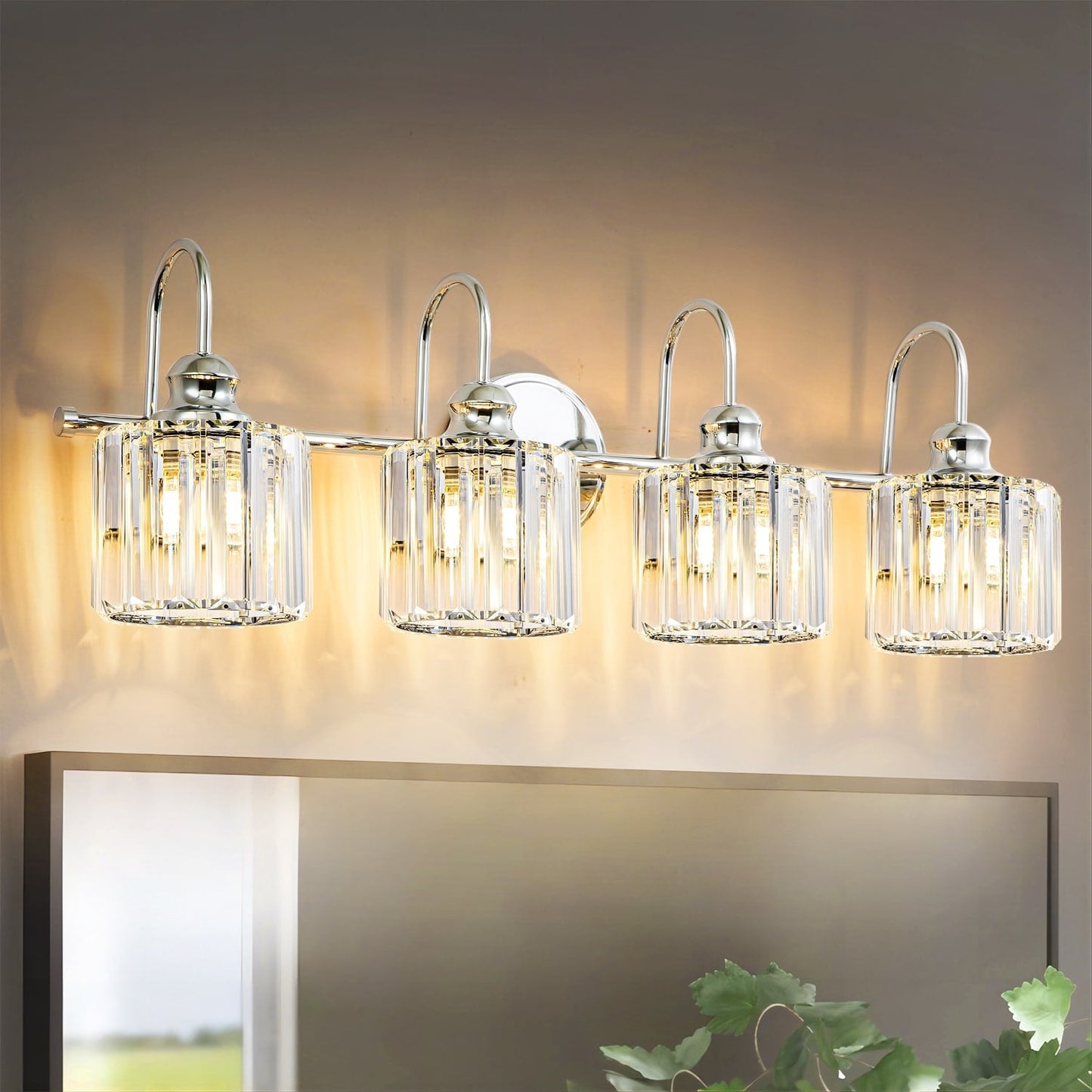 Lampada da bagno a specchio lineare moderna e glamour a 3/4 luci, dimmerabile, con cristalli.