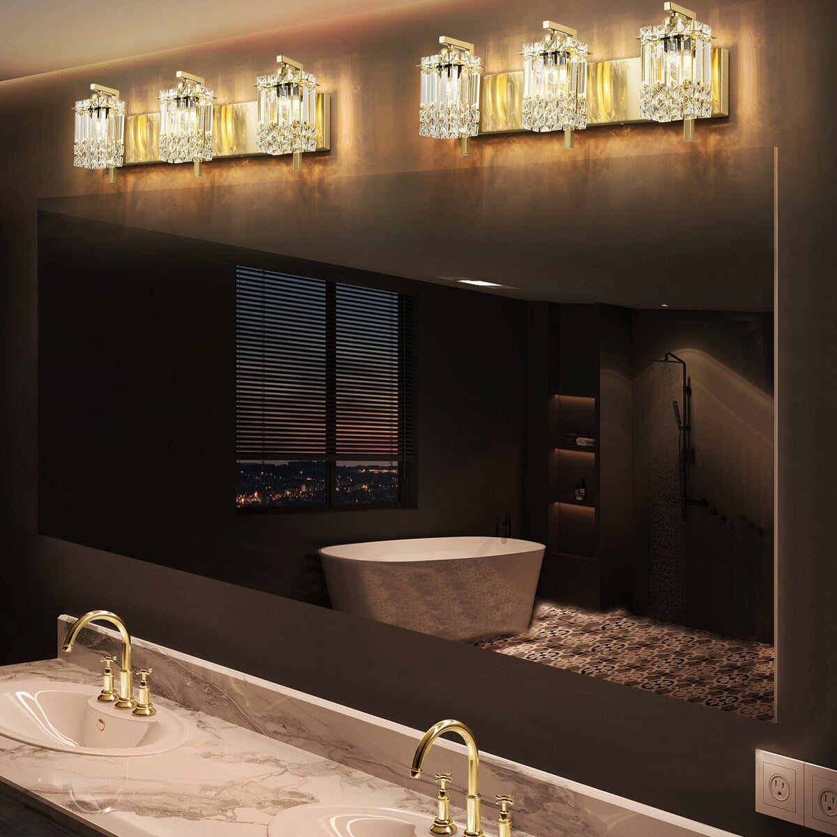 Lampada da bagno moderna e glamour a 3 luci, applique a parete con cristalli per specchio.