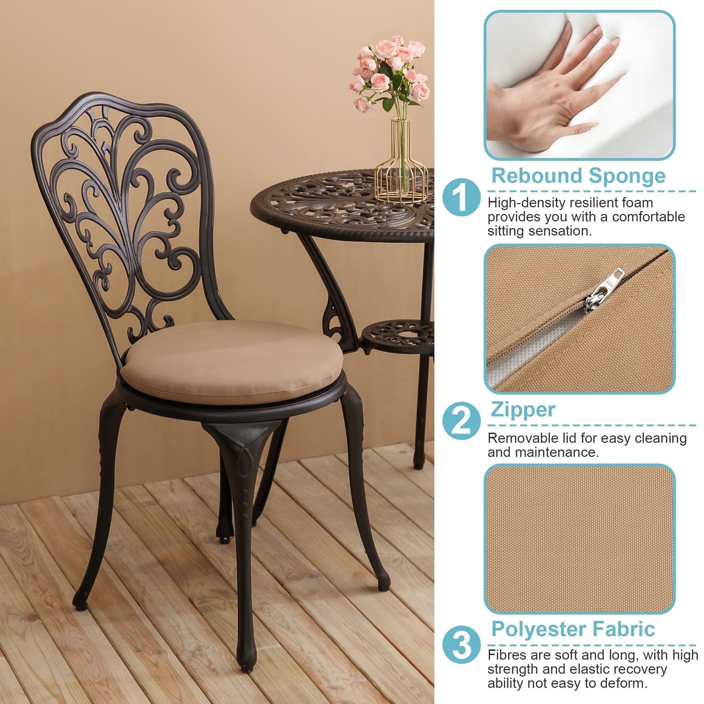 Tavolo e sedie da giardino in alluminio a forma di farfalla, 3 pezzi, con foro per ombrellone