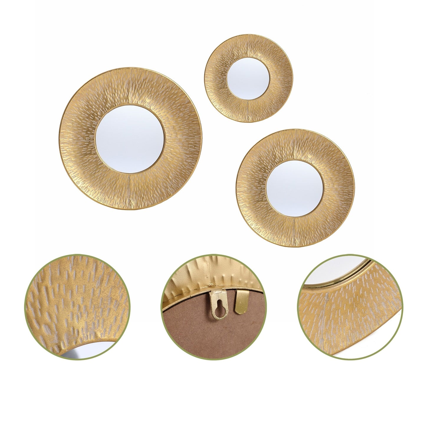 Set di 3 specchi da parete rotondi in metallo dorato - Diametro 22,25 x 2,36 D (altezza)