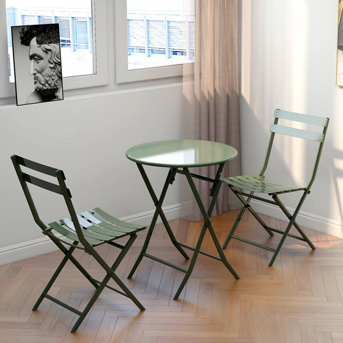 Set da Bistro Minimalista da 3 Pezzi per Patio: Tavolo Rotondo e Sedie Pieghevoli - Set-da-Bistro-da-3-Pezzi-per-Patio