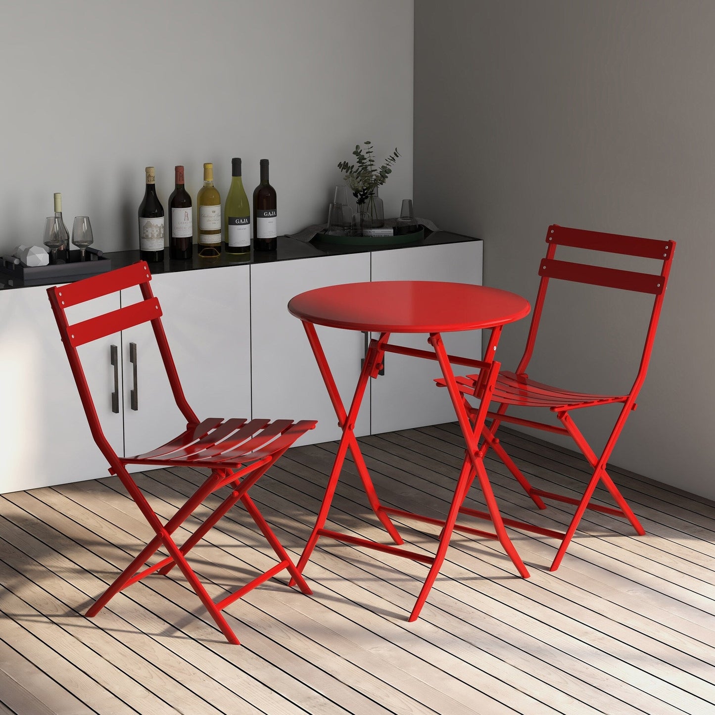 Set da Bistro Minimalista da 3 Pezzi per Patio: Tavolo Rotondo e Sedie Pieghevoli - Set-da-Bistro-da-3-Pezzi-per-Patio