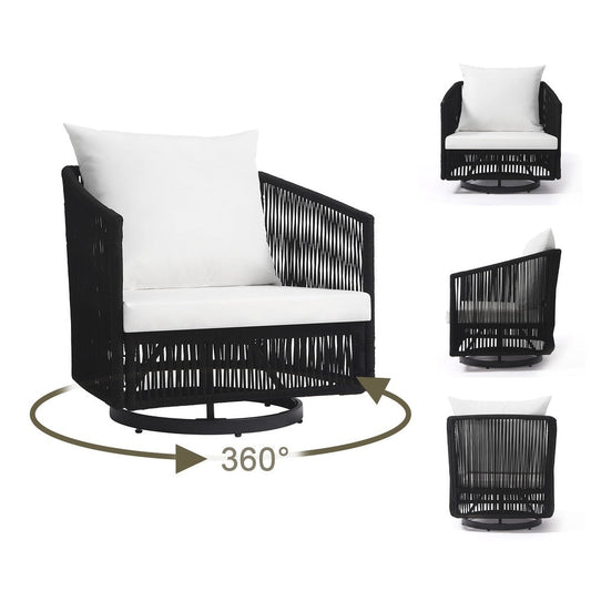 Set di 3 sedie da giardino girevoli con braccioli, sedie a forma di botte per il cortile