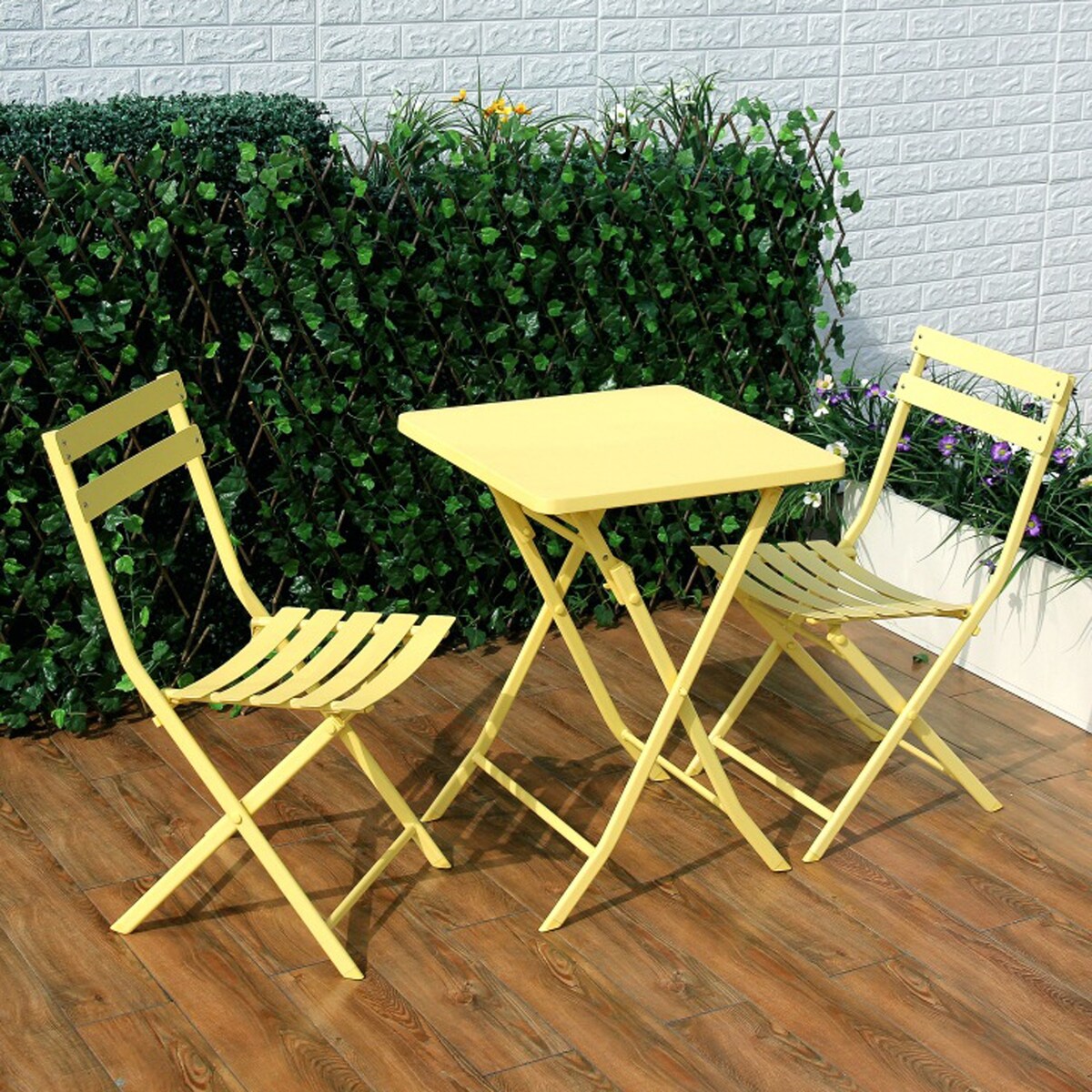 Set da giardino minimalista da 3 pezzi, pieghevole, con tavolo quadrato e sedie - 3 pezzi