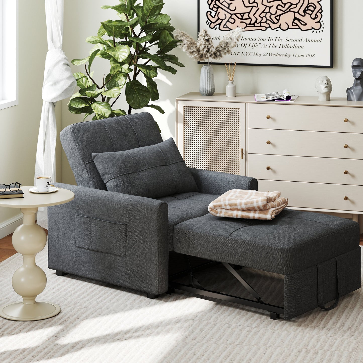 Divano letto trasformabile 3-in-1, divano letto estraibile, letto pieghevole convertibile per soggiorno