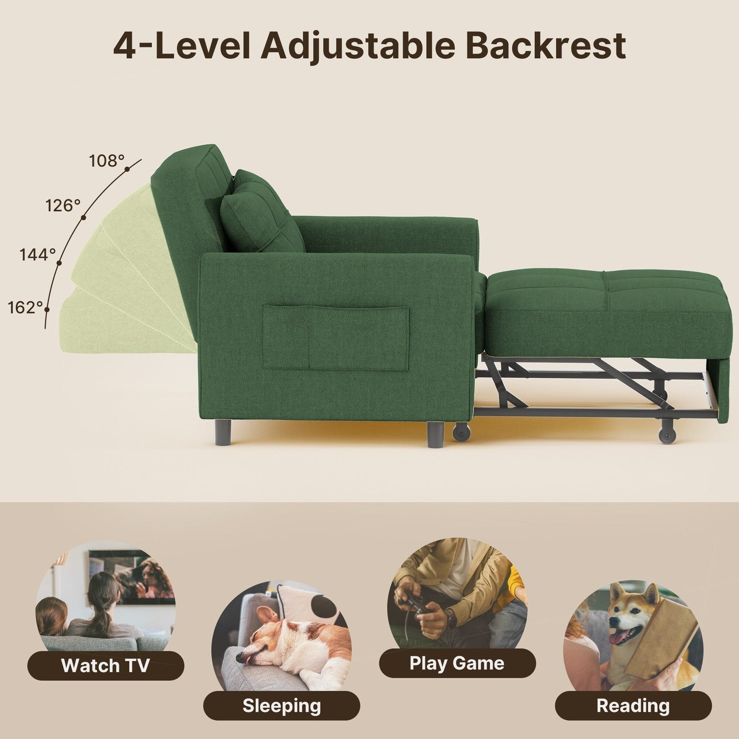 Divano letto trasformabile 3-in-1, divano letto estraibile, letto pieghevole convertibile per soggiorno