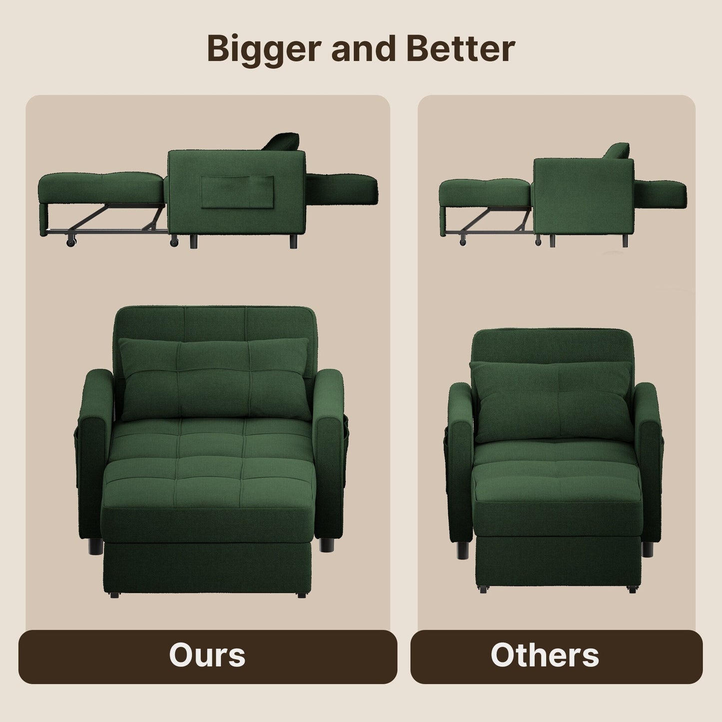 Divano letto trasformabile 3-in-1, divano letto estraibile, letto pieghevole convertibile per soggiorno